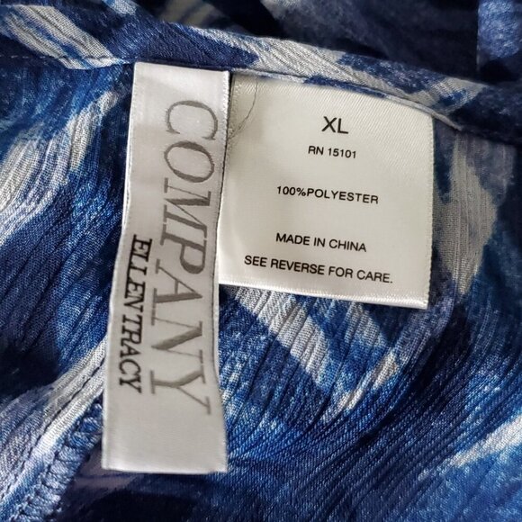 Ellen Tracy Company Swim Suit Cover Up Sz XL Sheer Blue Leaf Pullover V Neck - Picture 6 of 8